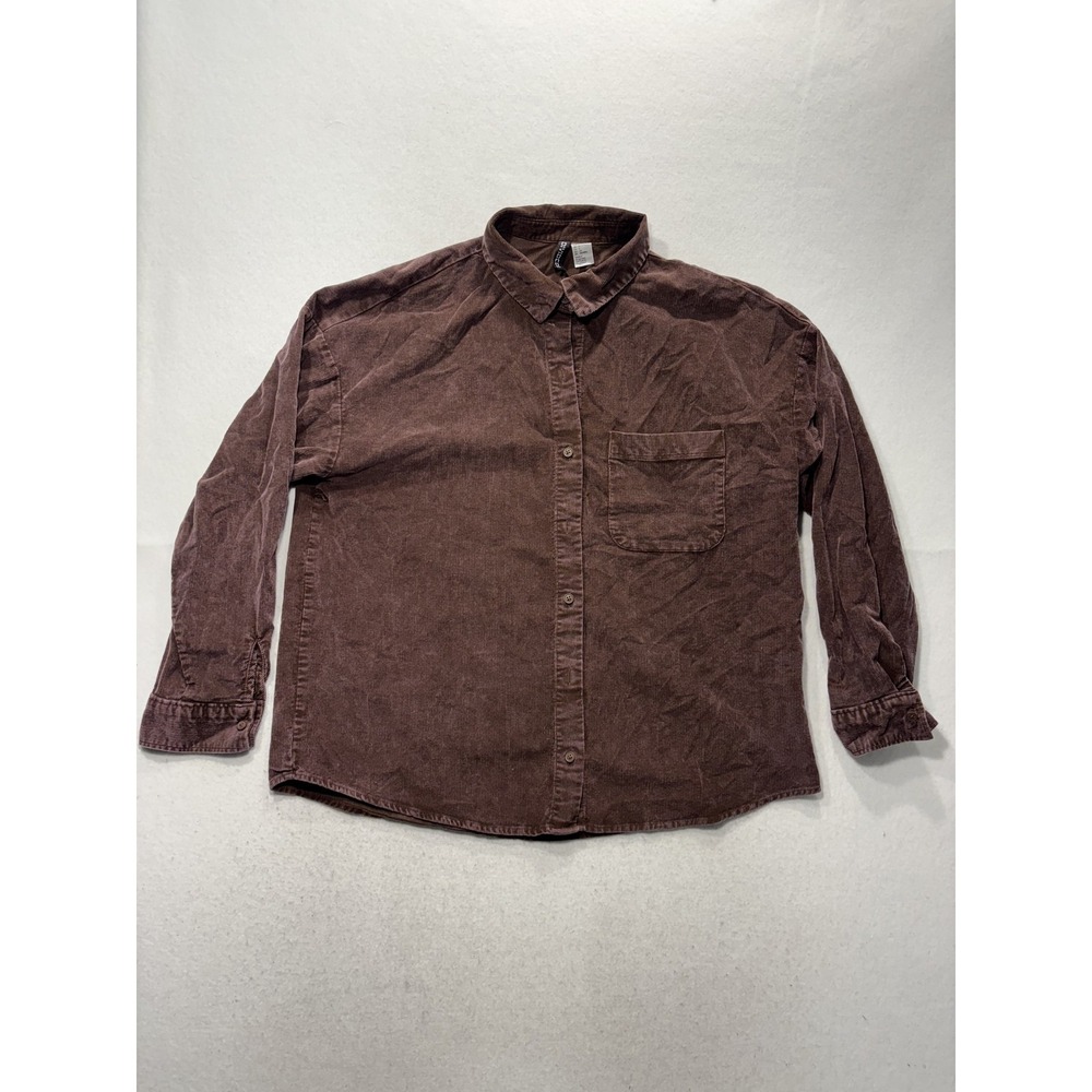H&M Shirt Mens Small Brown Corduroy Long Sleeve Button Up Pocket Casual